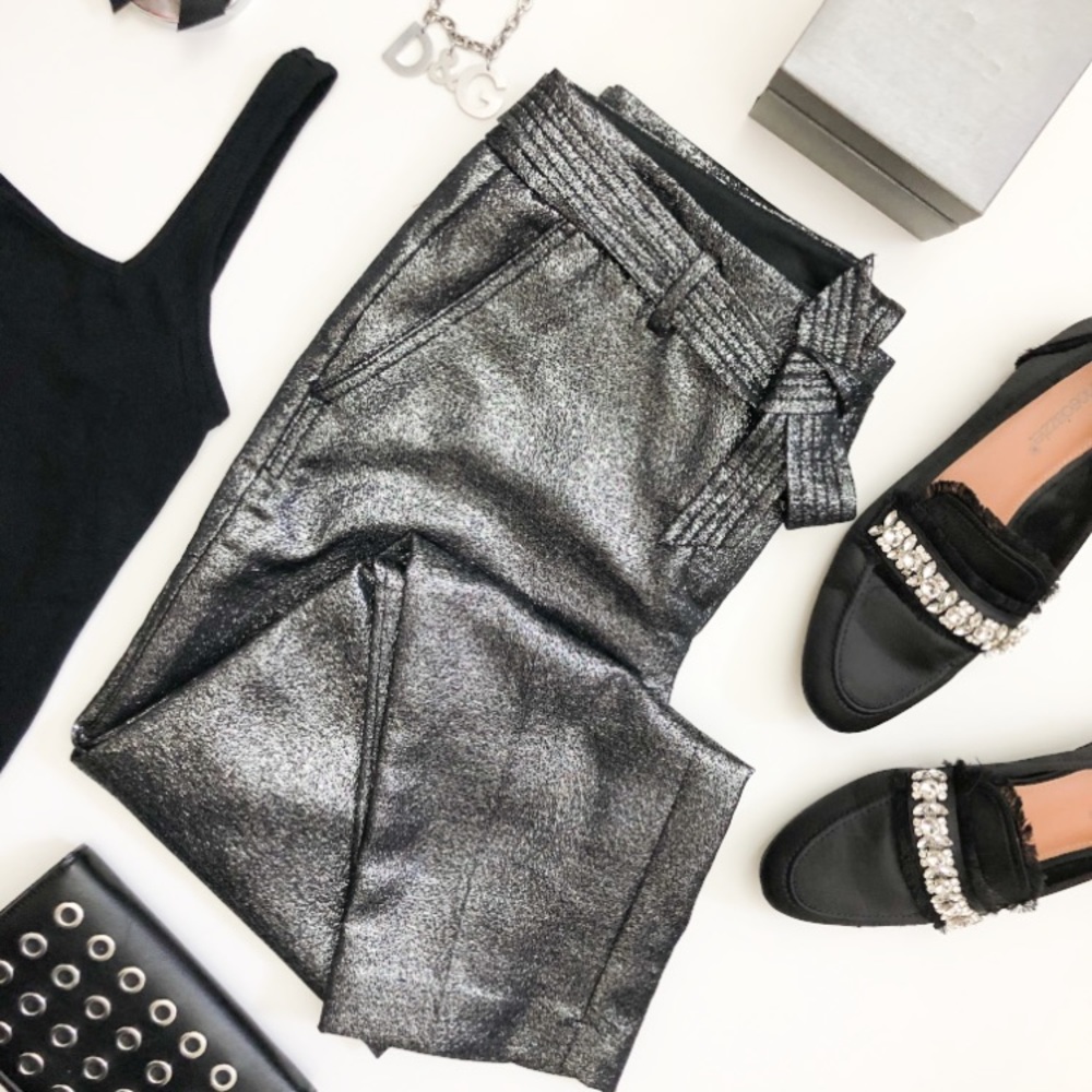 LOFT Black Shimmer Tie Waist Pants Marisa Fit